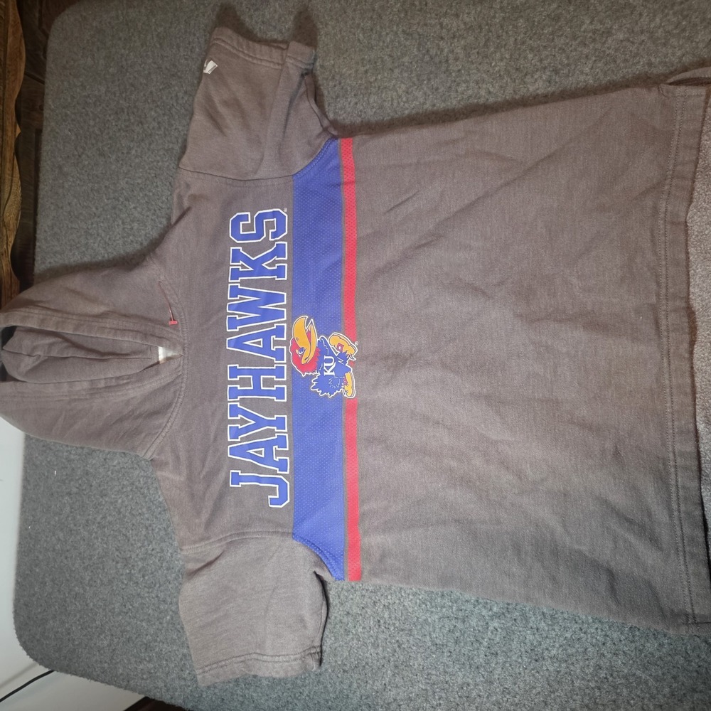 gray Kansas Jayhawks short-sleeve athletic hoodie Small L2